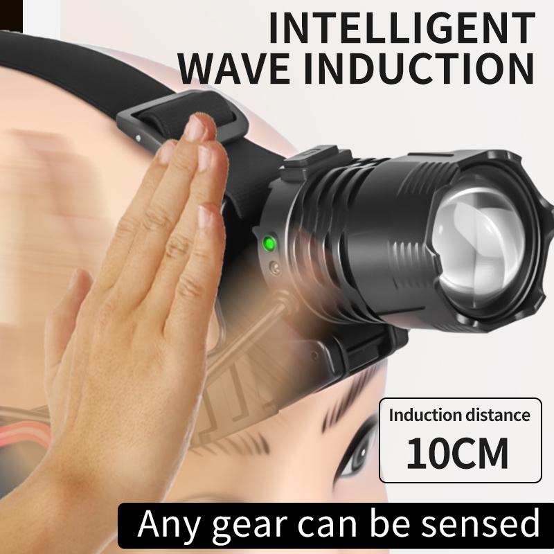 Powerful Headlight 18650 USB Rechargeable Lamp Waterproof Sensor Head Flashlight Dimmable Safety Helmet Headlamp Mining Cap Lamp