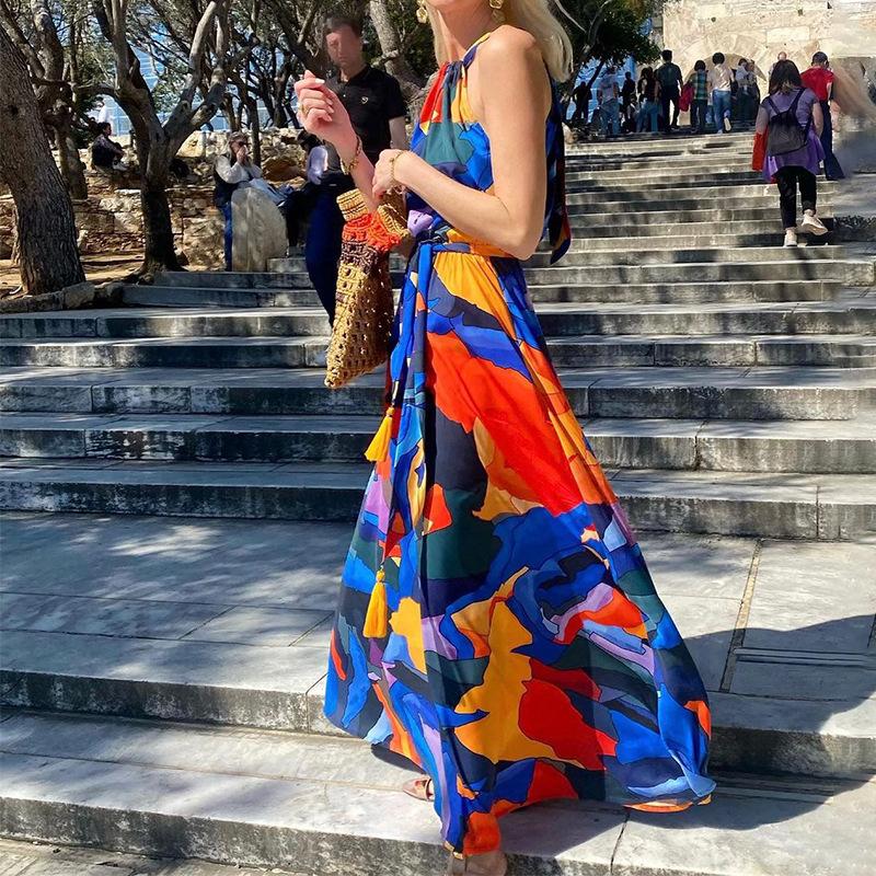 New summer women s fashion halter printed bohemian dresses S