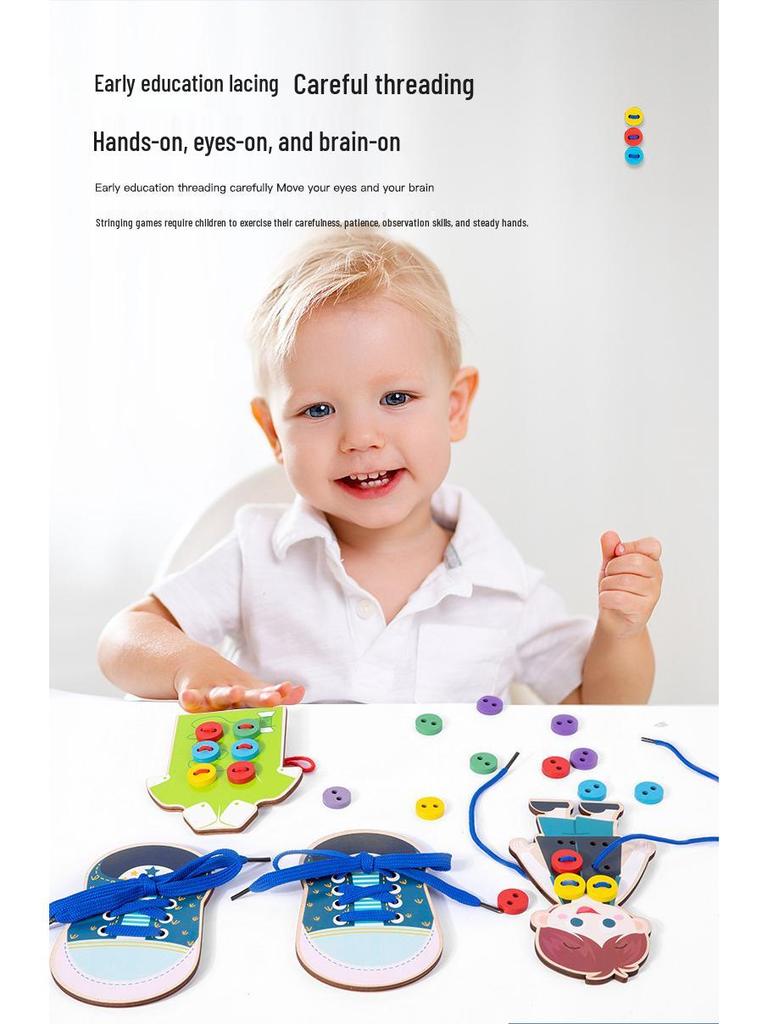 Montessori Wooden Lacing Game: Sewing Buttons for Early Education & Intellectual Development In Children