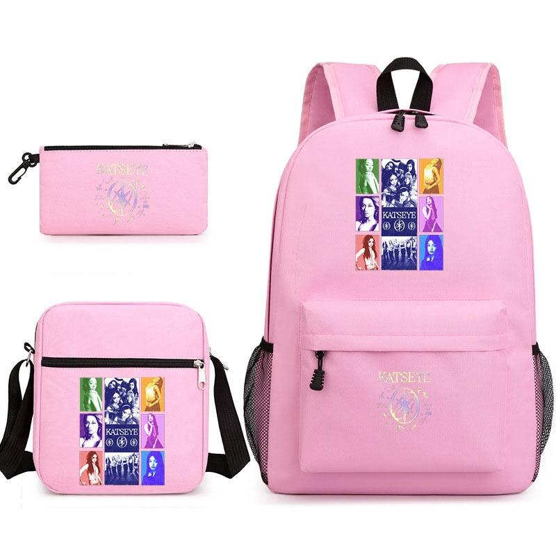 Katseye Music Gruppo di Ragazze Zaino Scolastico Borsa Pranzo Astuccio Set per Studenti Cartone Animato 3-in-1