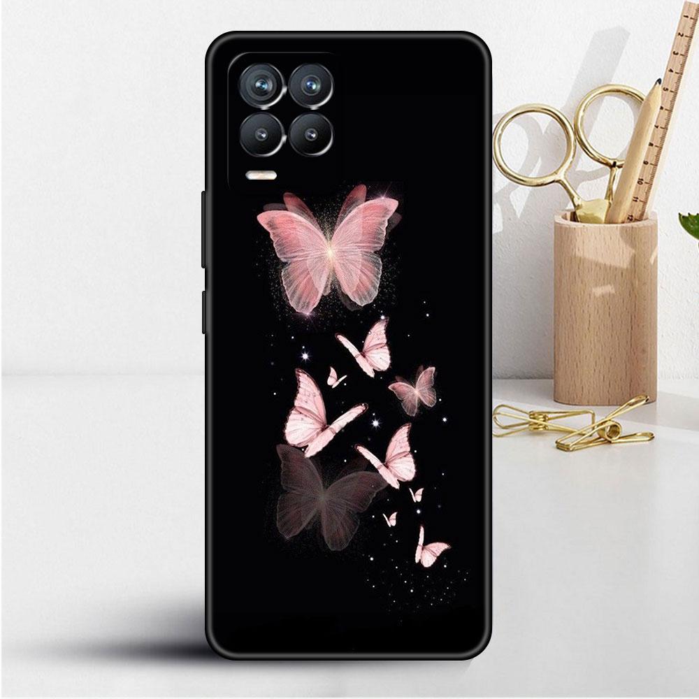 Case For Realme 8 C21y GT Neo 2 3 8i C21 7 C11 6 C12 C35 C3 GT 9 Pro C12 Silicone TPU Phone Cover Beauty Pink Butterfly