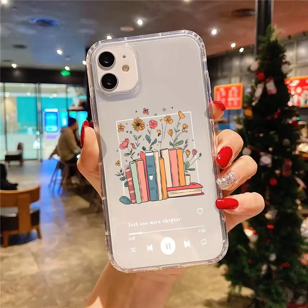 Vintage Books Music Player Pattern Clear Phone Case For iPhone 11 12 13 14 15 16 17 Pro Max Air 14 15 Plus XS X XR Soft Cover
