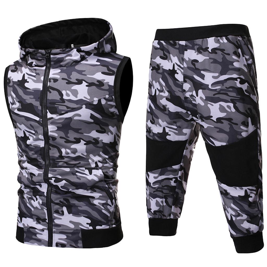 

Men s Summer Camouflage Sweatshirt Zipper Top Pants Sets Sports Suit Tracksuit XXXL армія зелений колір
