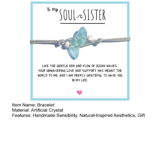 Soul Sister Bracelet Handmade Adjustable Ocean-Inspired Design Women Bracelet with Blue Artificial Crystal Beads