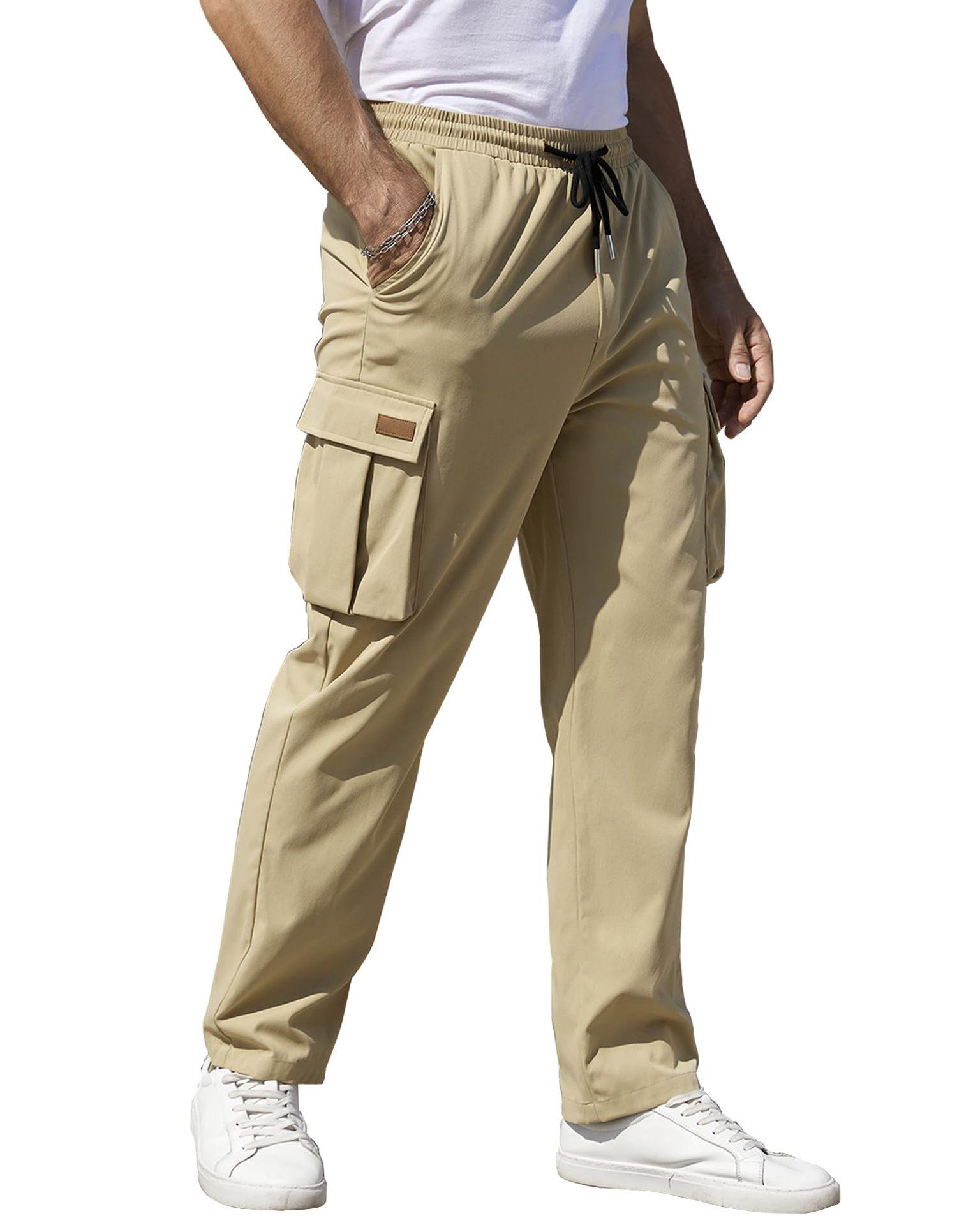 

2024 Мужская повседневная рабочая одежда из полиэстера и хлопка: Брюки с несколькими карманами и завязками