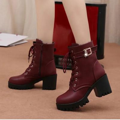 Winter Neue Damenstiefel aus Leder mit grobem Absatz und dicker Wolle, warme Schuhe, modische, rutschfeste Schneestiefel, lässig, bequem, für Damen