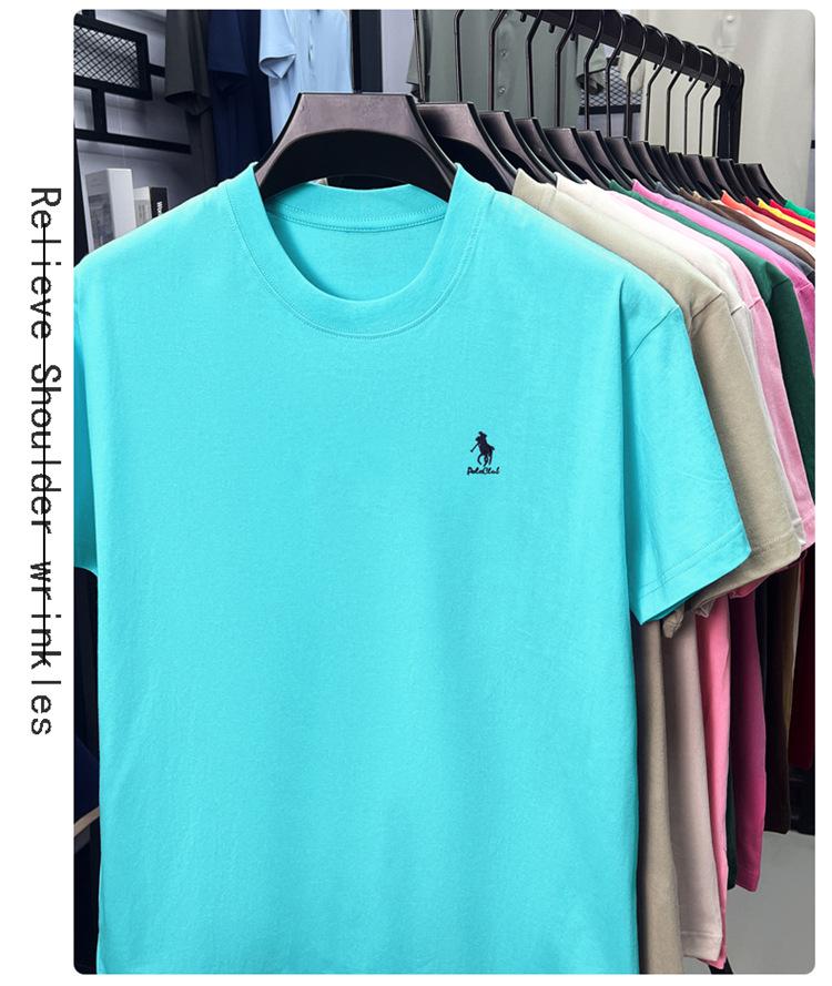 Paul Men's 100% Cotton Crew Neck Embroidered Summer T-Shirt - Sweat-Absorbent, Breathable, Casual Short Sleeve for Middle-Aged Men