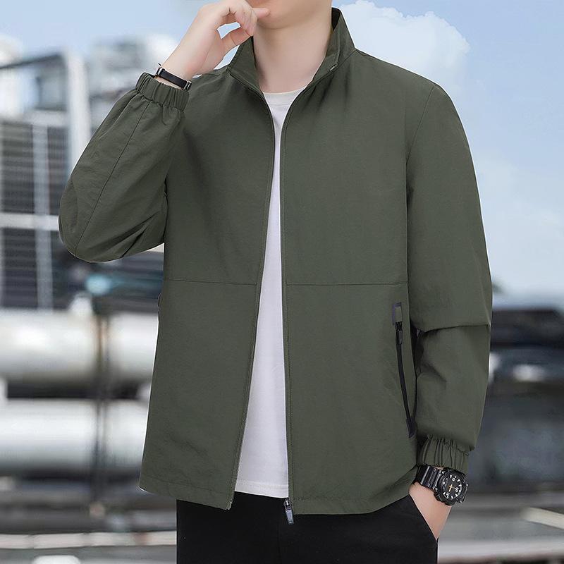 New Spring and Autumn Men's Casual Jacket Jacket Middle-aged and Elderly Stand-up Collar Jacket Loose Large Size Top