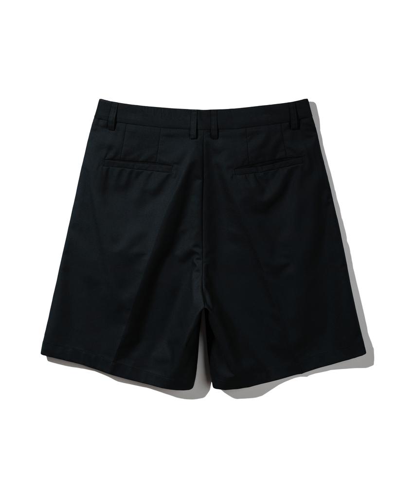 BAKKEN Side Hidden Elastic Two-Pleat Wide Half Pants Bk8903_Black