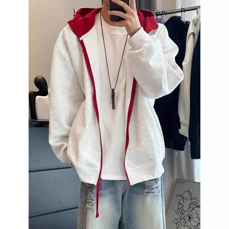 Mens White Grey Hooded Sweatshirt Loose Fit Casual Streetwear