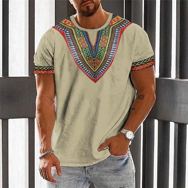 Men s Graphic Color Block Tribal T Shirt Short Sleeve T shirt 3D Print Crew Neck Shirt Fashion Designer Ethnic Outdoor Daily Sports Black XL