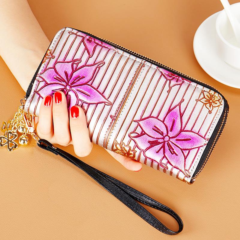 

Wallet women s long leather, painted and embossed, gift, Valentine s Day, fashionable and atmospheric