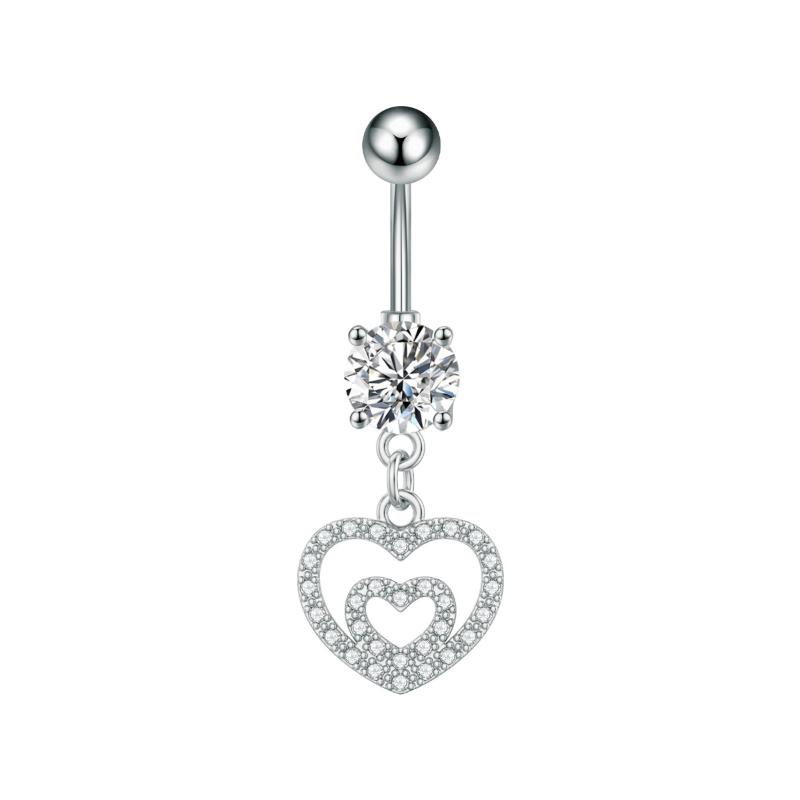 Fashion Simple Zircon Heart Belly Button Rings Stainless Steel Navel Piercing Barbell For Women Sexy Body Jewelry Beach Jewelry