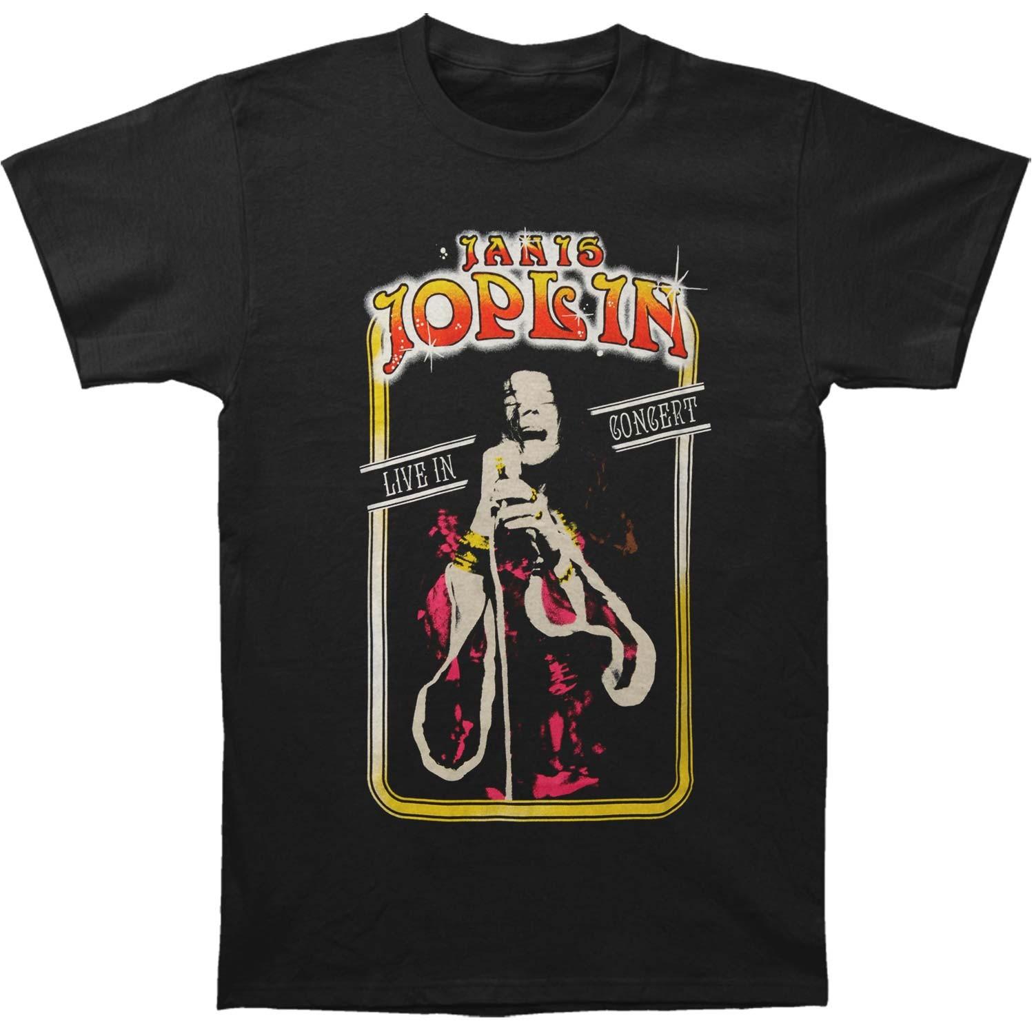 Men s Janis Joplin Joplin Live Slim Fit T-Shirt Mens Womens Tees Top X Black S