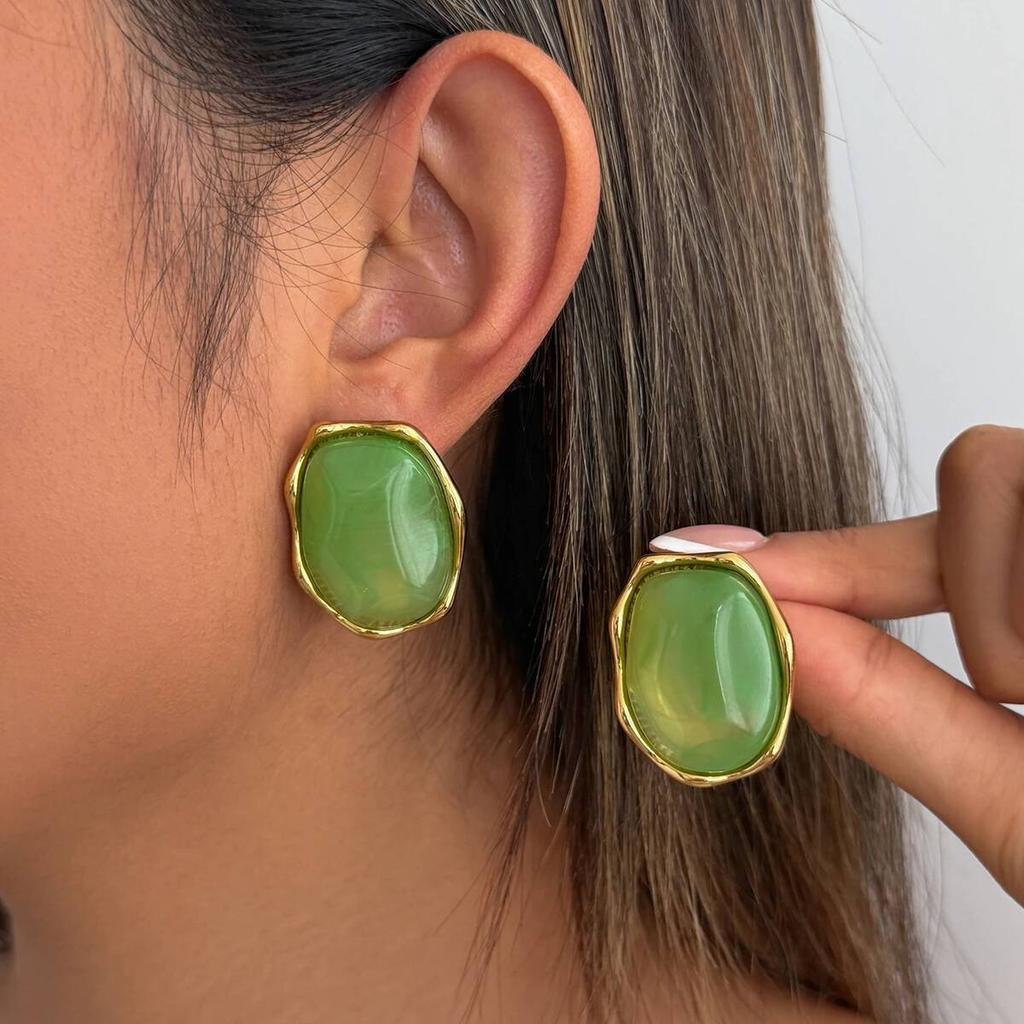 SHIXIN 2026 Irregular Resin Stainless Steel Earring 18K Gold Plated Texture Statement Stud Ear Women Everyday Party Wear Jewelry