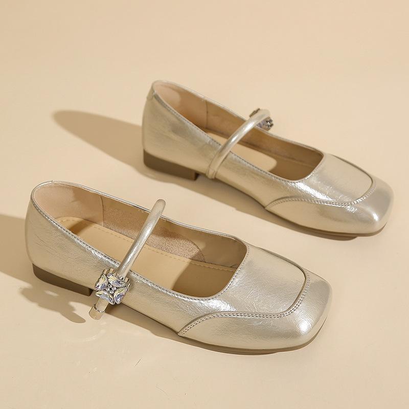 Silver Mary Jane shoes women's head with thick heel temperament light mouth 2025 new single shoes flat bottom