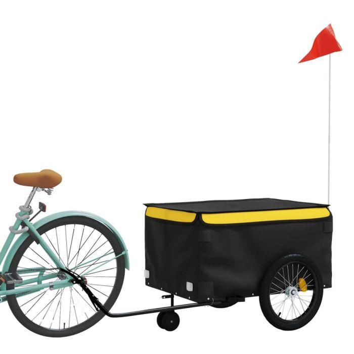 VidaXL Bicycle Trailer, Transport Cart with Hitch Bar, Bicycle Trailer with Flag for Luggage, Black 94113