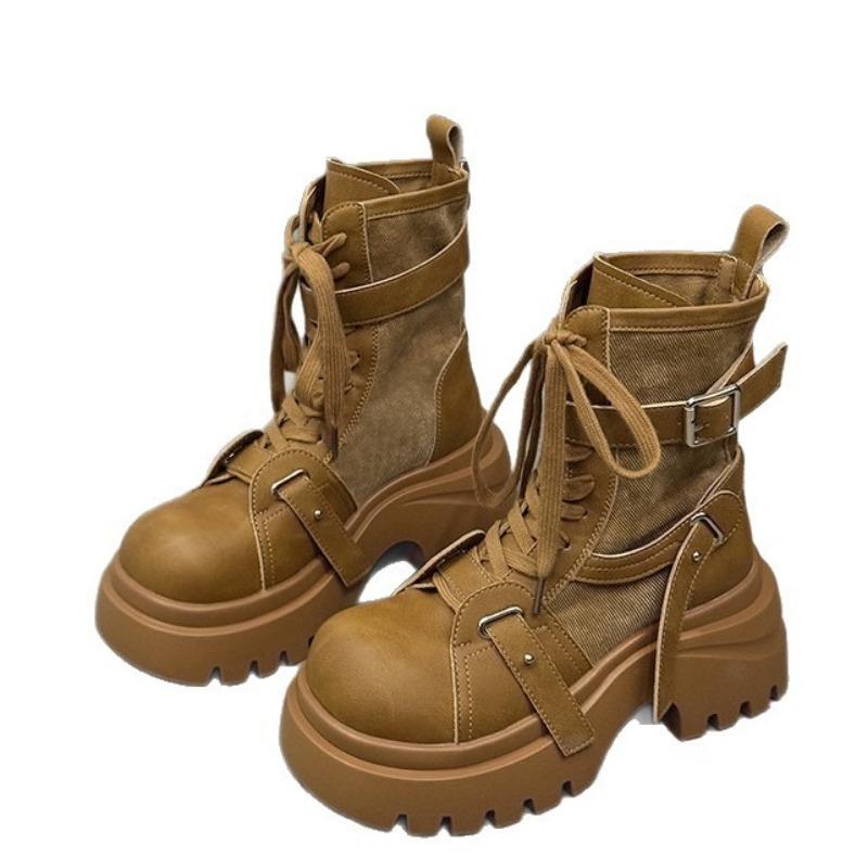 Herbst neue Martin Stiefel Damen Retro Denim Gürtelschnalle handsome kurze Stiefel dicksohlige abriebfeste Mode Stiefel