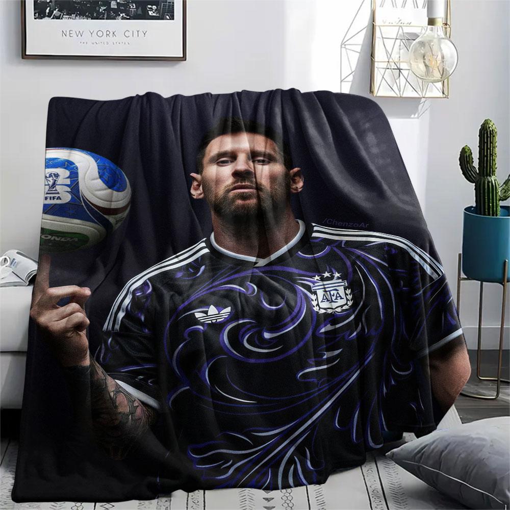 Coperta in Flanella Stampata Lionel Messi, morbido plaid per camera da letto divano, lavabile, merchandising per tifosi di calcio, ottimo regalo.