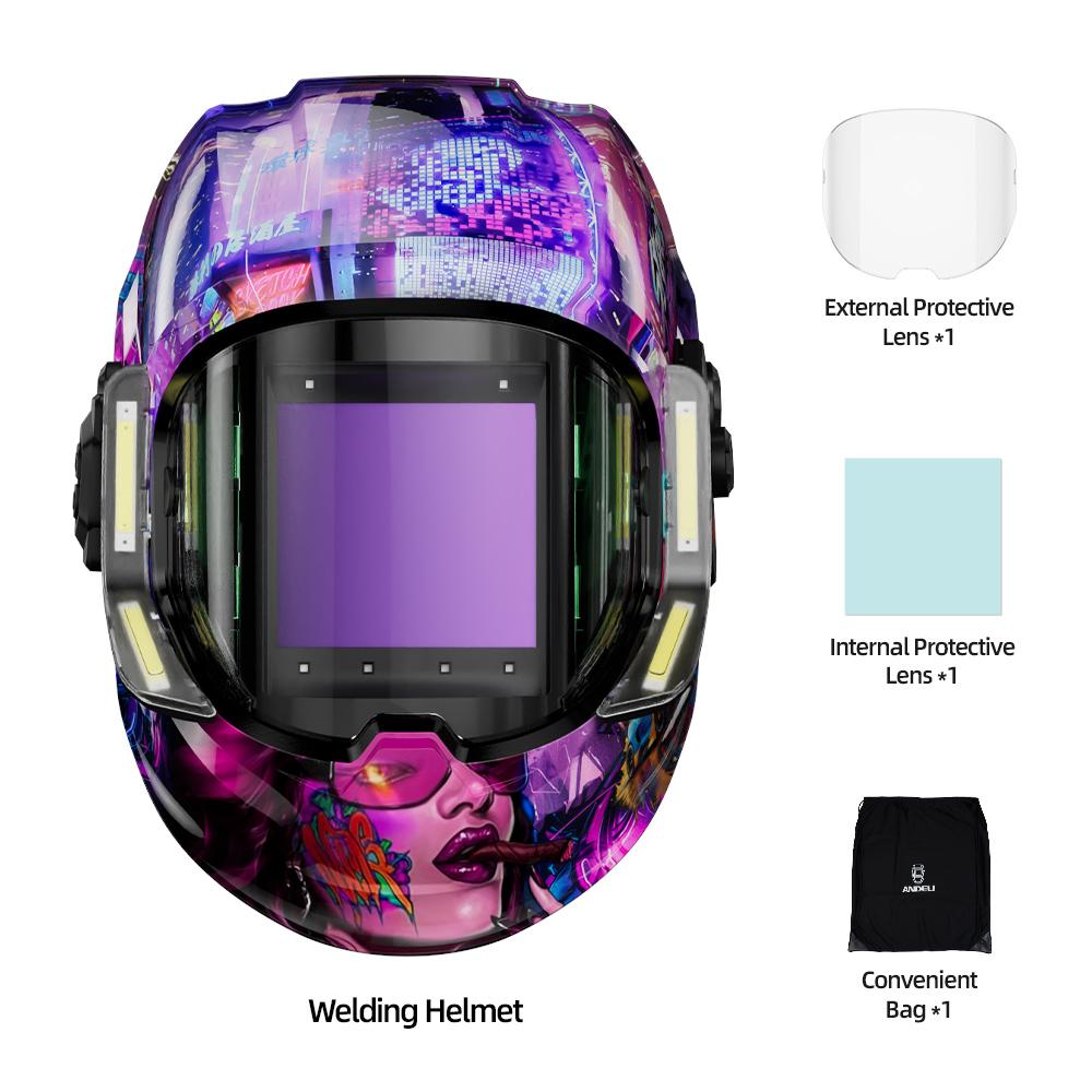 ANDELI Auto Darkening Welding Helmet with Large Viewing True Color Welding Mask 6 Arc Sensor 1/1/1/2 for Welding Cut Grind Area