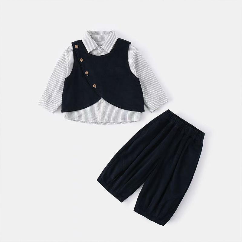 

Trendy Autumn/Winter Corduroy Vest Three-Piece Formal Suit for Babies & Toddlers 100cm темно-синього кольору