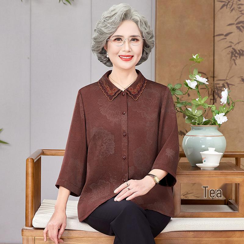 

New Loose Summer Top for Middle-aged & Elderly Women – 7-Sleeve Design for 60-Year-Olds 5XL (145-160 jin)
