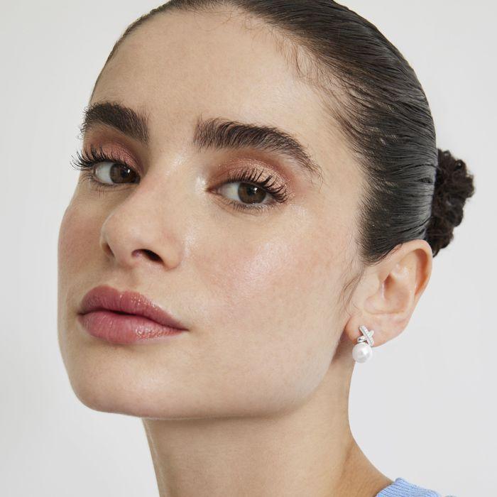 Boucles d'oreilles Luxenter en argent 925 avec perle blanche finition en rhodiée - Geyah