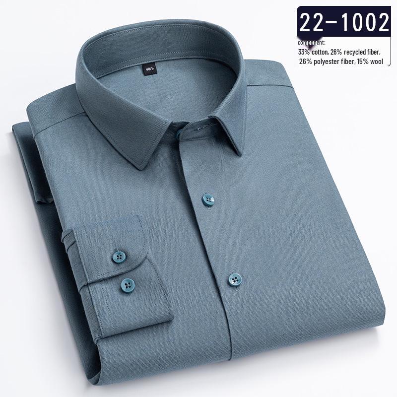 2026 Men's Long Sleeve Wrinkle-Resistant Wool Shirt - Pure Color, Business Casual, High-End Style for Middle-Aged Men