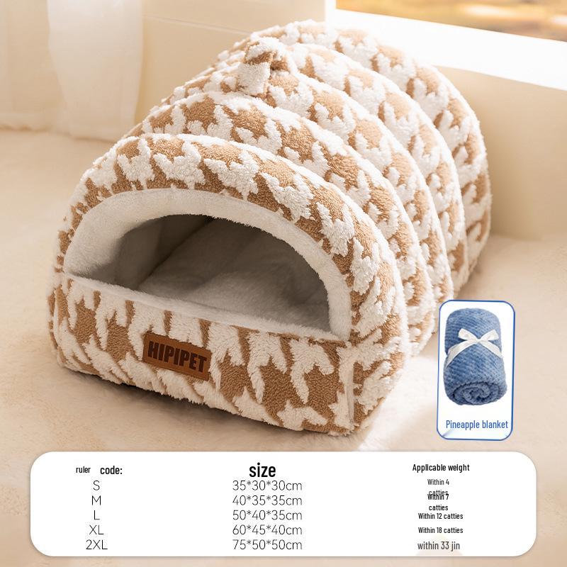 Arc-Shaped Thickened Pet Nest for Autumn and Winter - Large Space Cat and Dog Bed, Removable