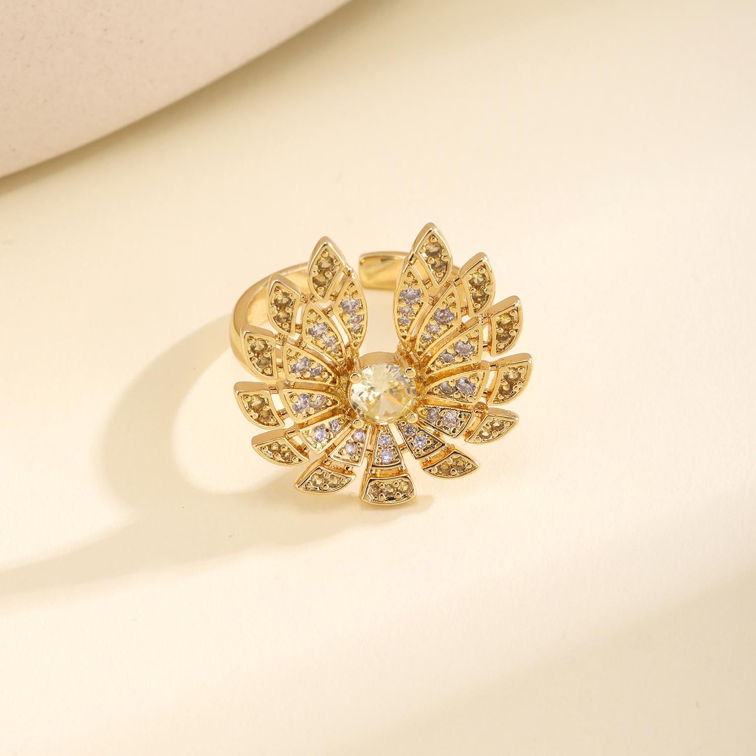 

Nidin Light Luxury Crystal Sunflower Open Ring For Women Delicate Paved Zircon Floral Statement Adjustable Finger Jewelry Gifts resizable золотий