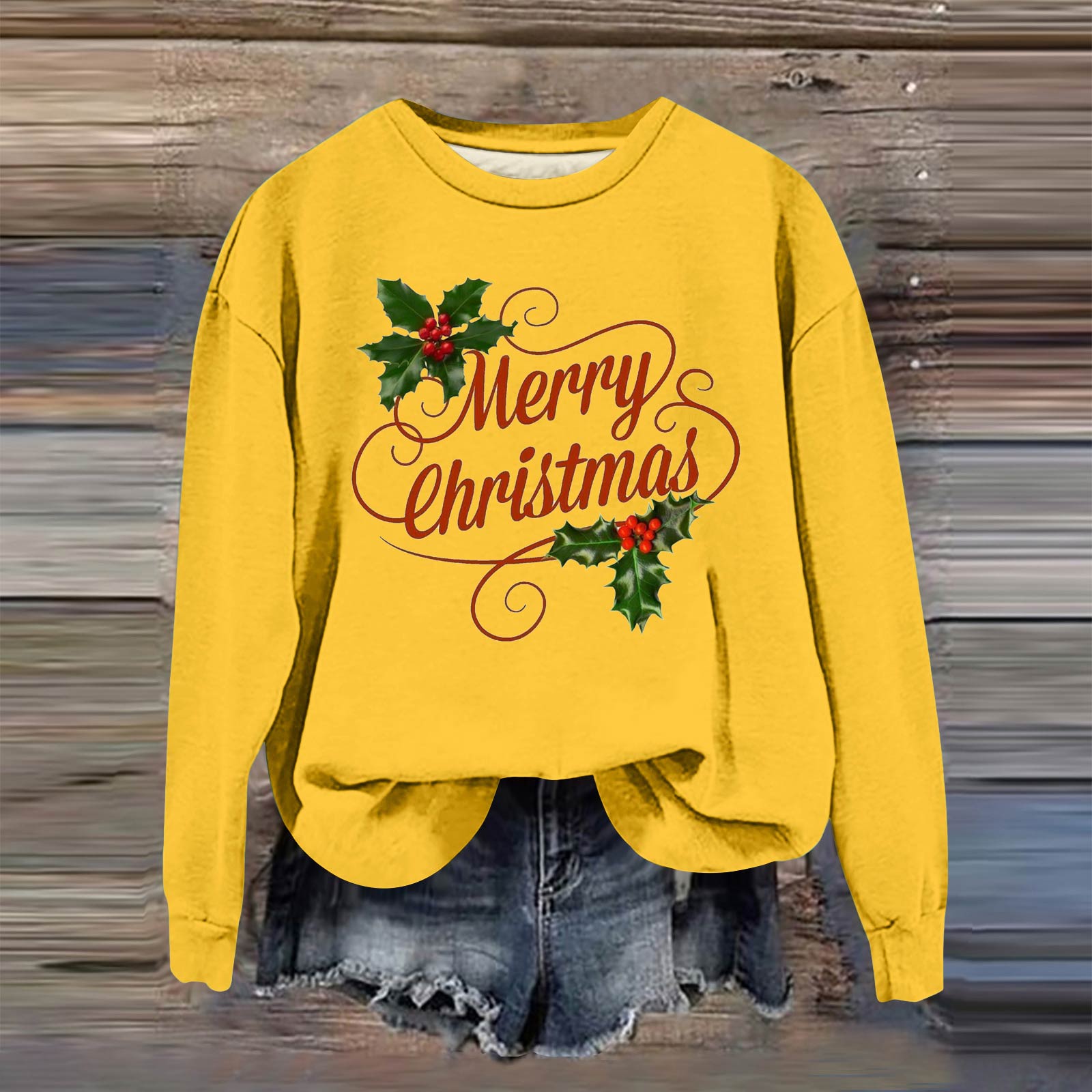 

Women s Fashion Casual Long Sleeve Loose Christmas Printed Sweatshirt XL жёлтый