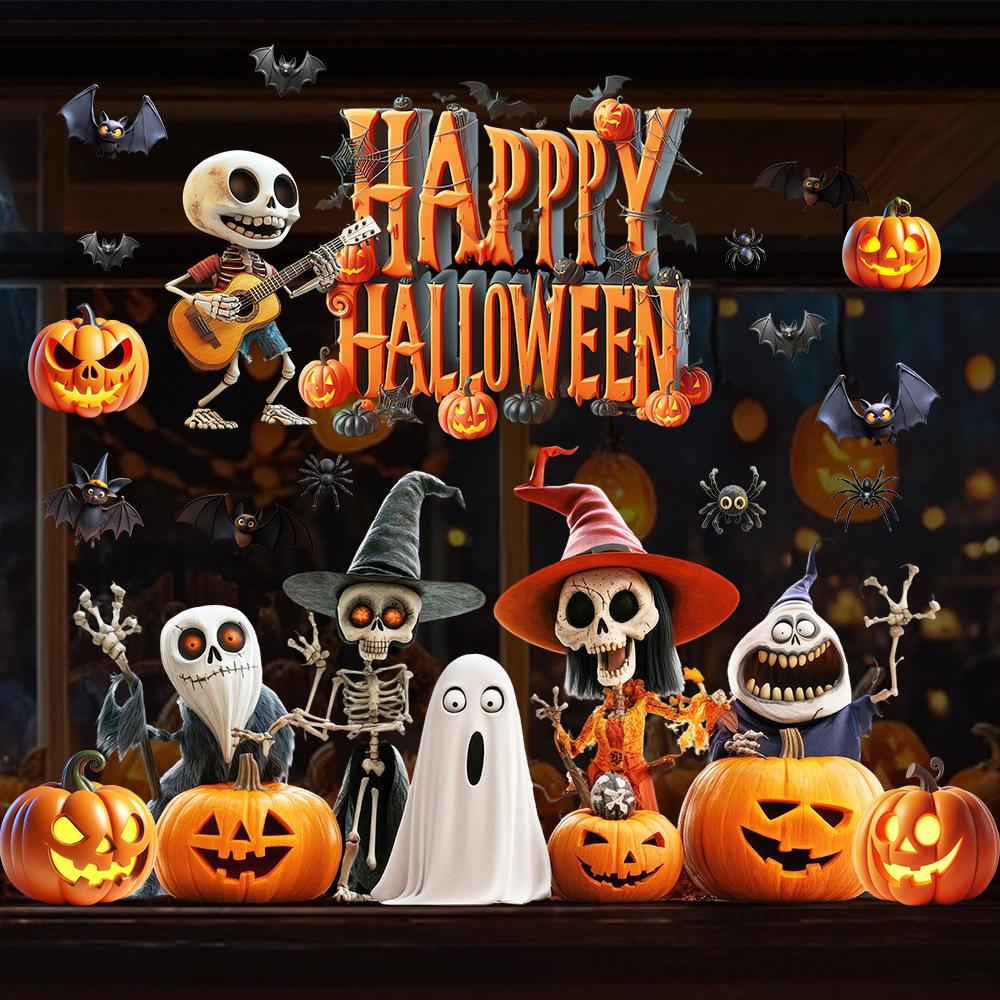 Halloween, Cartoon, Terrifying Skull Pumpkin, Festival Elements, Glass Stickers, Shopping Mall Decoration, Static Stickers, Party Decoration Stickers
