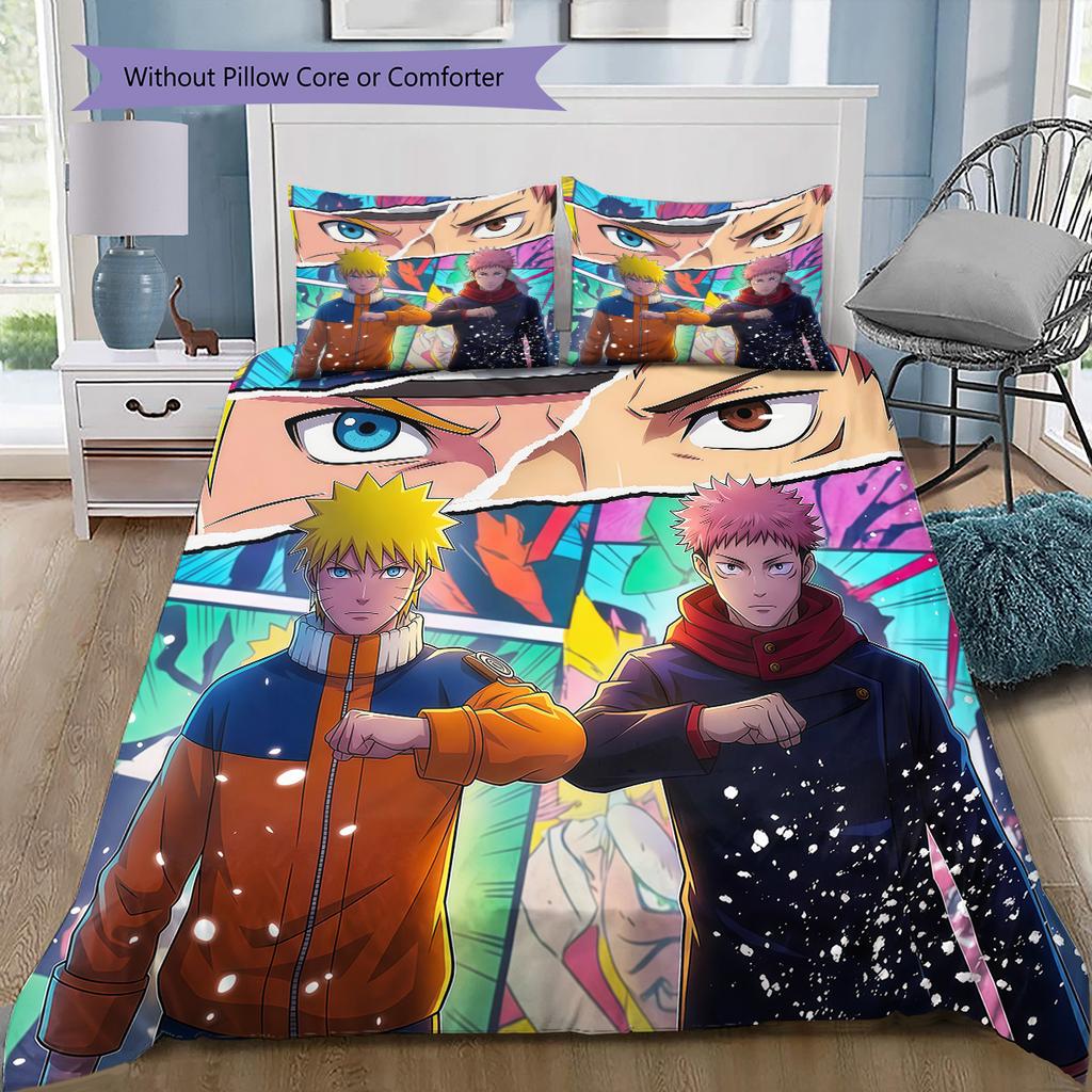Naruto Uzumaki & Sasuke Uchiha Collage Bedding Set, 1 Duvet Cover & 2 Pillowcases, Cozy Home Use, Great Gift for Fans