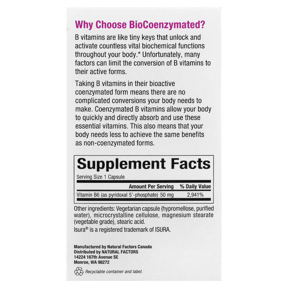 BioCoenzymated B6 Pyridoxal 5-Phosphate 50mg Veggie Capsules, 30 Count