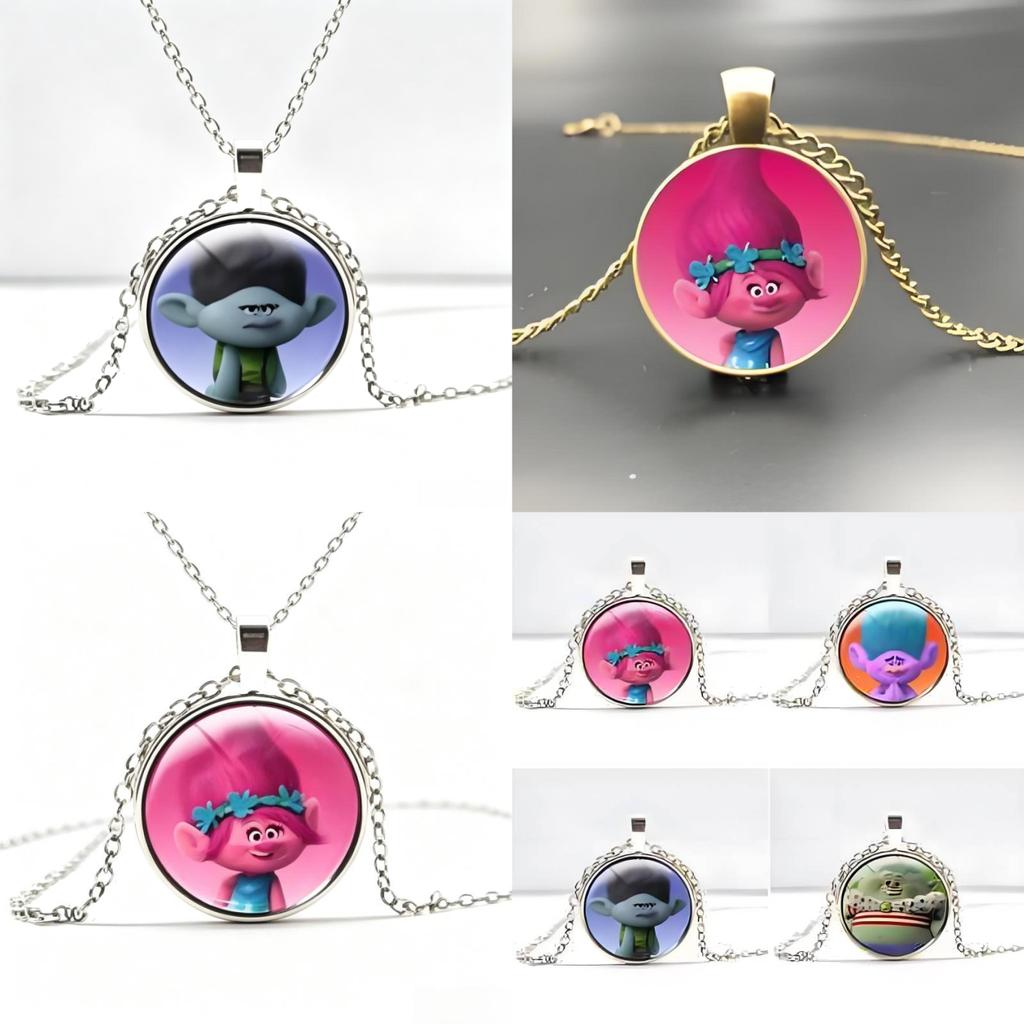 Collar Colgante Redondo de Vidrio y Aleación de Trolls Para Niños y Adolescentes Regalo