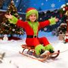 Yi-gog Kids' Christmas Santa Costume, Green Monster Plush Jumpsuit, Santa Cosplay, 4-Piece Set with Dress, Santa Hat, and Belt, Perfect for Family