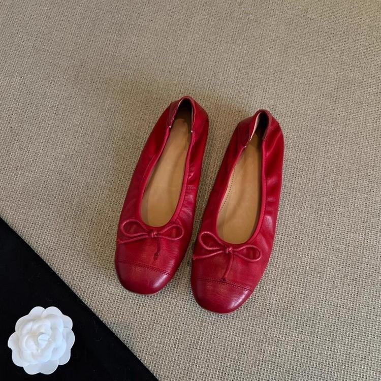 Sheepskin version~ retro light-mouth ladyshoes women's one-pedal soft leather soft-soled grandma shoes retro flat-soled leather small single shoes