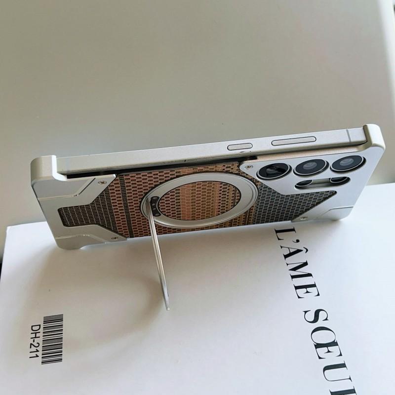 Metal Phone Case With Magnetic Stand Galaxy S26 Ultra S25 Shockproof Heat Dissipation Anti-Fingerprint