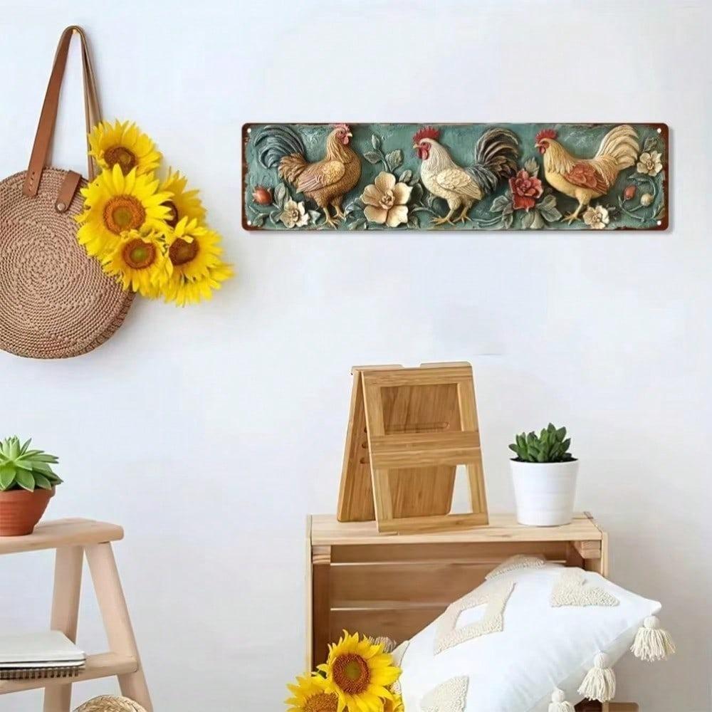 Vintage Metal Rooster Wall Art Retro Tin Sign for Home Bar Cafe Decor Weather Resistant Durable Indoor Outdoor