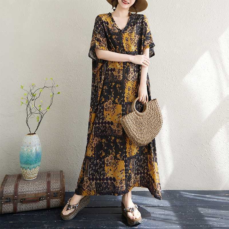 Ladies' Loose Artistic Beach Dress Retro Long Robe