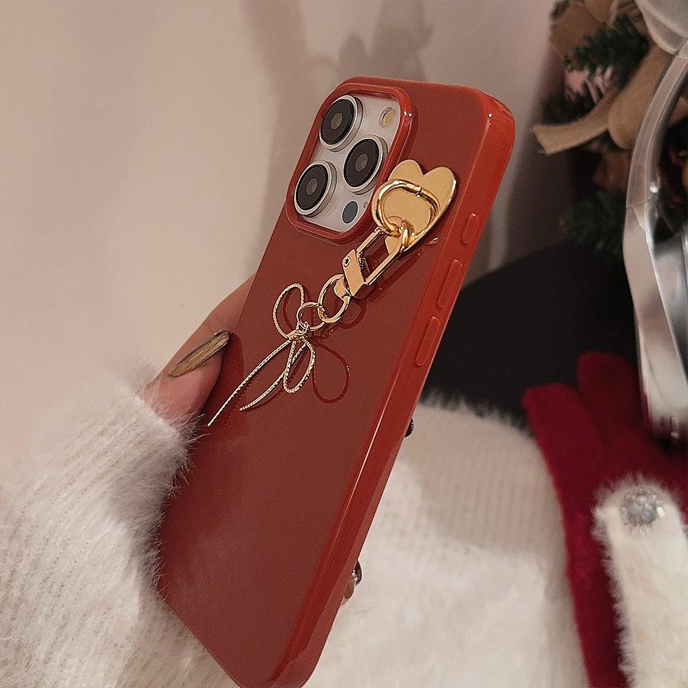 Temperament Bow Pendant Iphone16 Apple 13 Mobile Phone Case 15promax Suitable for 11 New Year Red 12 Silicone