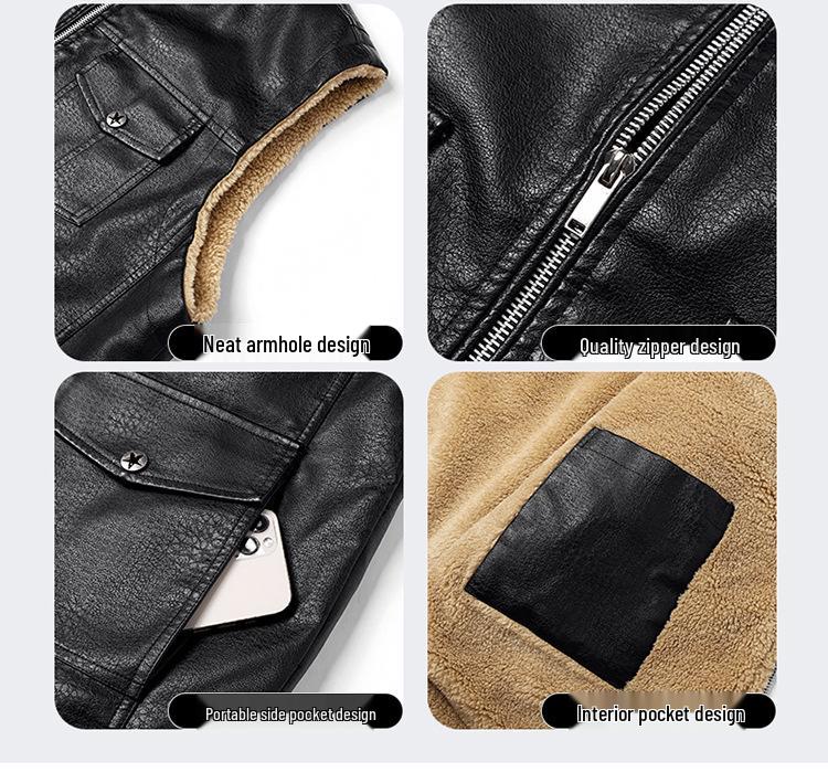 Cross2025 Men's Autumn/Winter Plus Velvet Thick Leather Vest - Youth Outdoor Casual Fashion