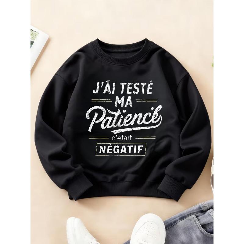 Kids Crewneck Sweatshirt, Fun French Mood Text Print, Autumn Winter Sports Casual Daily Wear 110 чёрный