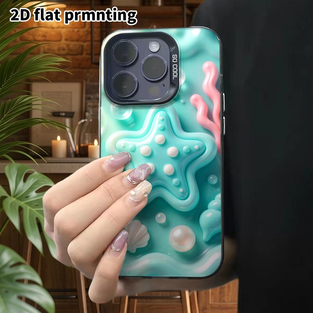 Phone case: 2D flat design, suitable for iPhone 18 17 16 15 14 13 Pro protective case, ocean starfish, perfect Christmas and Halloween holiday gift