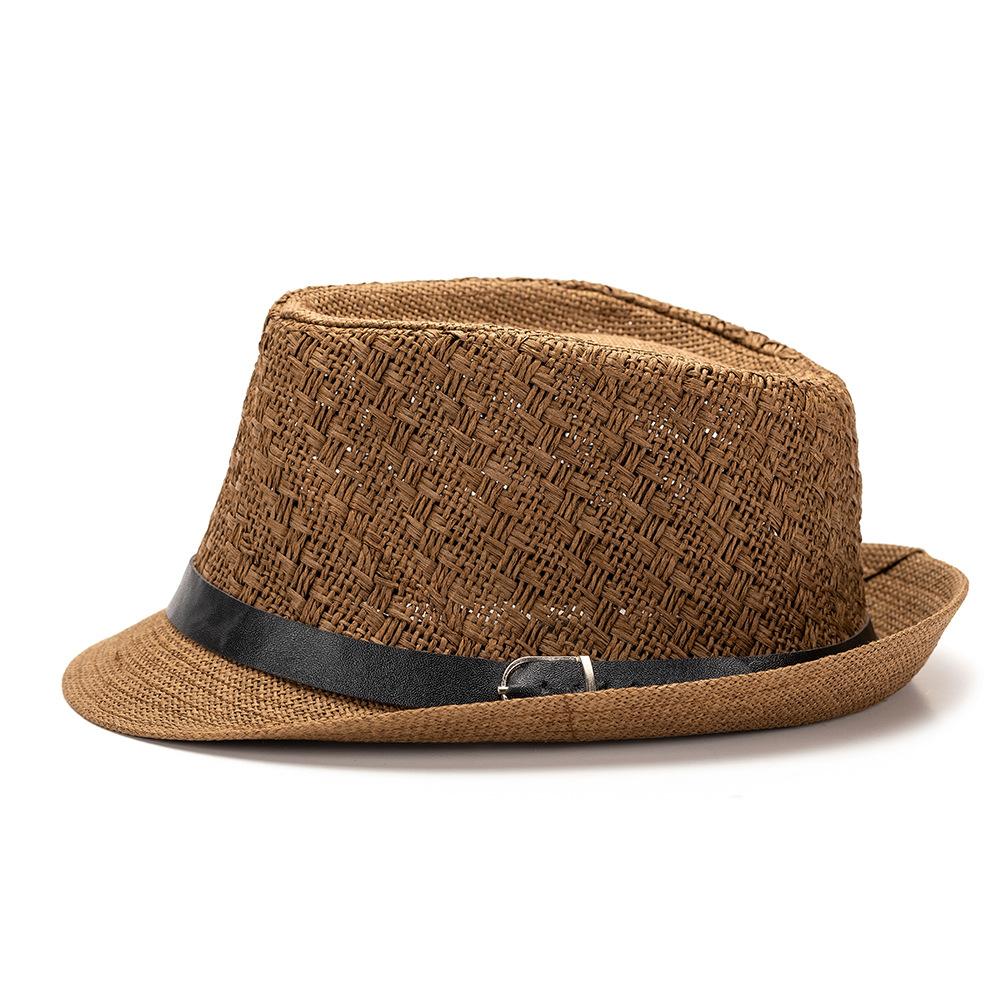 Straw plaid top hat Men's jazz hat Sunscreen crimped retro Panama straw hat British sun hat