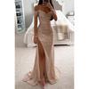 Ladies Party Sequined One-neck Split Dress Summer New Casual Sleeveless V-neck Sexy Elegant Long Skirt