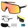 FOCUHUNTER Polarized Sports Sunglasses with 3 Interchangeable Lenses (Polarized, Yellow, and Orange Mirrored Lenses), Black Full Frame, Cycling