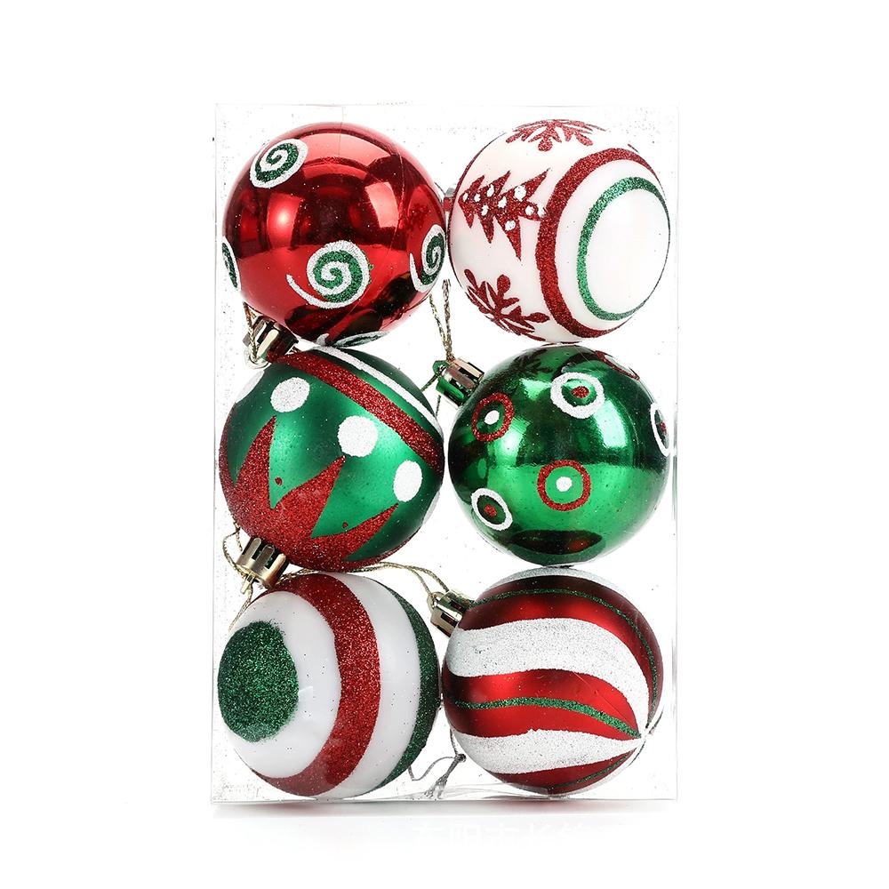 6Pcs 6CM Christmas Glitter Ornament Balls Plastic Red Christmas Ball Pendants Hanging Gold Christmas Tree Decoration for Home