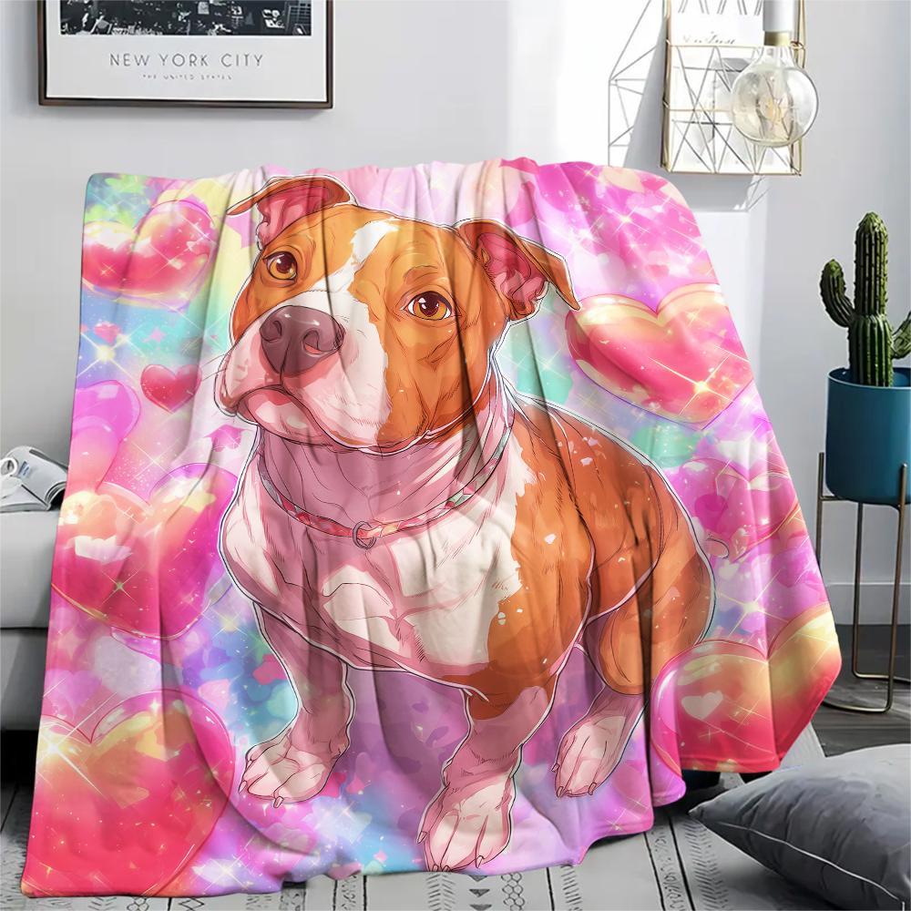 Cartoon Pitbull,pattern Flannel Blanket, High quality Comfortable for All Seasons, Home Decor, Warmth and Comfort, Perfect for Gifts.