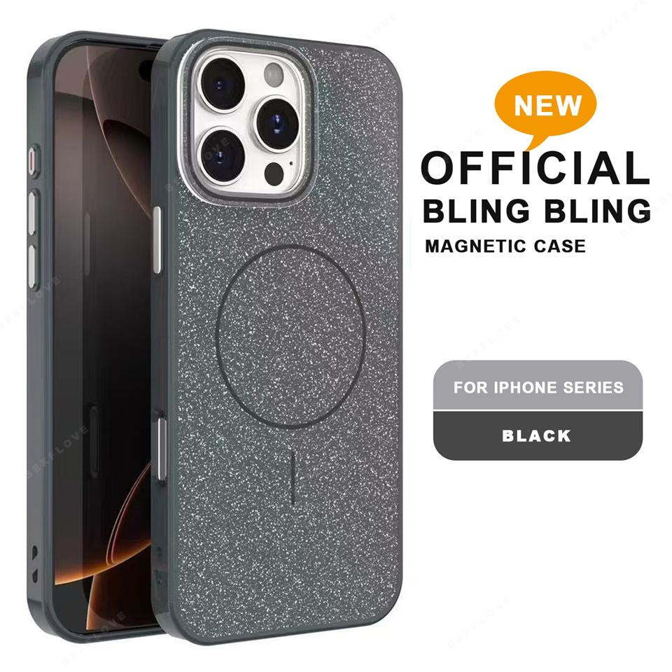 

Магнитный чехол для телефона для iPhone 16E 15 14 Plus 11 12 13 16 Pro Max Magsafe Роскошный Блестящий Беспроводная Зарядка Ударопрочный Жесткий Чехол For iPhone 14 Pro Max